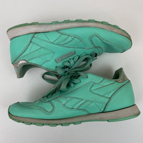 Reebok Classic Mint Pastel Athletic Sneakers Silver Sparkle Accents Big Girl 5 - Picture 5 of 11